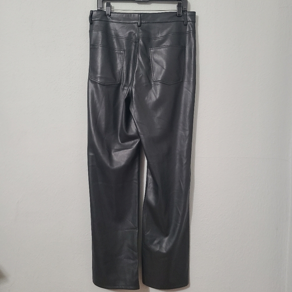 Zara Faux Leather The 90s Full Length Black Straight Leg Pant Women's Size‎ 12 - Picture 3 of 13